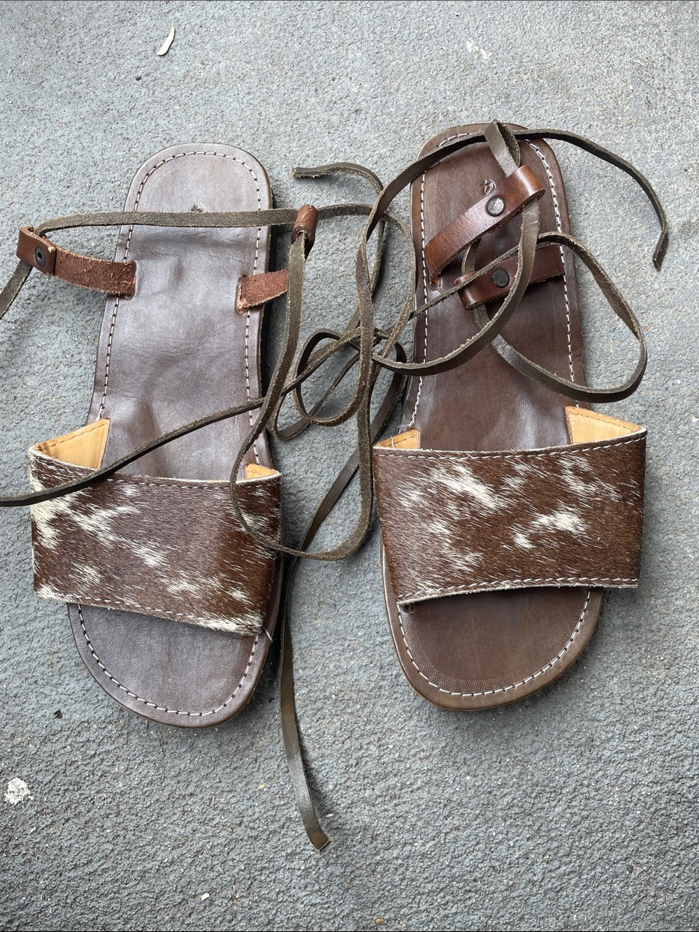 Women’s Brown Leather & Haircalf Lace-Up Sandals